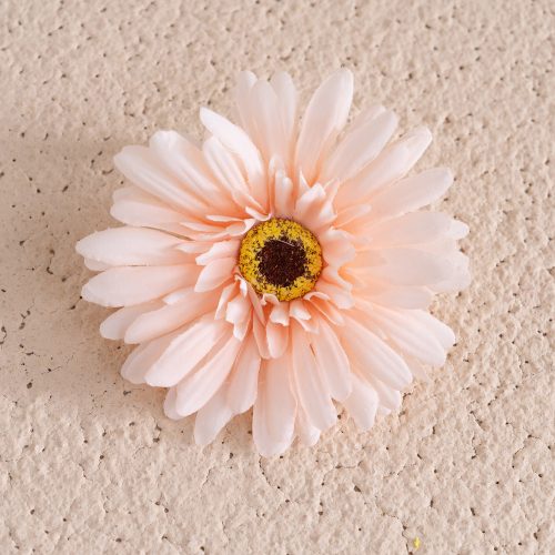 Gerbera selyemvirág fej, 9cm - Púder rózsaszín