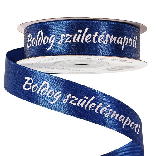 "Boldog Születésnapot!" feliratos szatén szalag 20mm x 20m - Tengerészkék