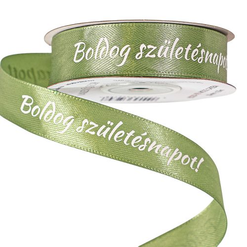 "Boldog Születésnapot!" feliratos szatén szalag 20mm x 20m - Mohazöld