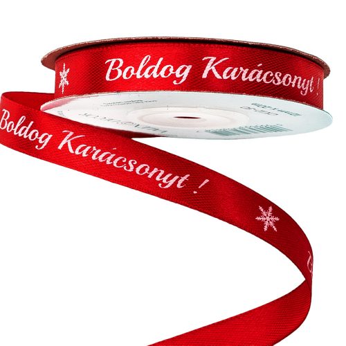 "Boldog Karácsonyt!" feliratos szatén szalag 12mm x 20m - Piros