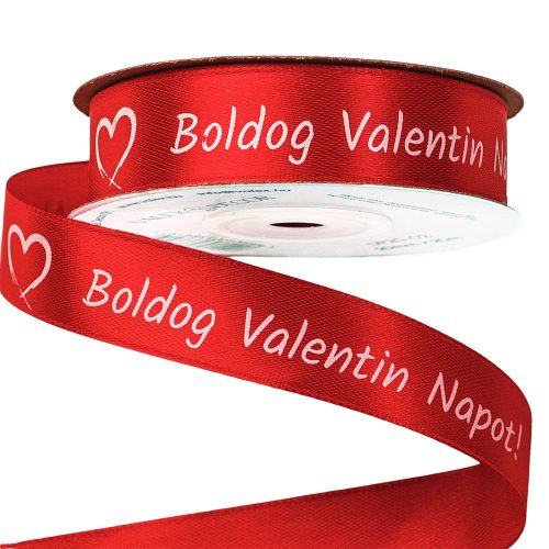 "Boldog Valentin napot!" feliratos szatén szalag 20mm x 20m - Piros