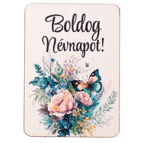 4db. "Boldog névnapot!" feliratos dekor fa tábla 7 x 5cm