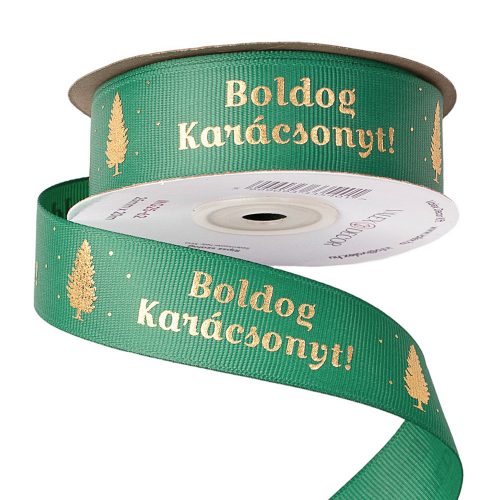 "Boldog Karácsonyt!" feliratos ripsz szalag 25mm x 20m - Zöld